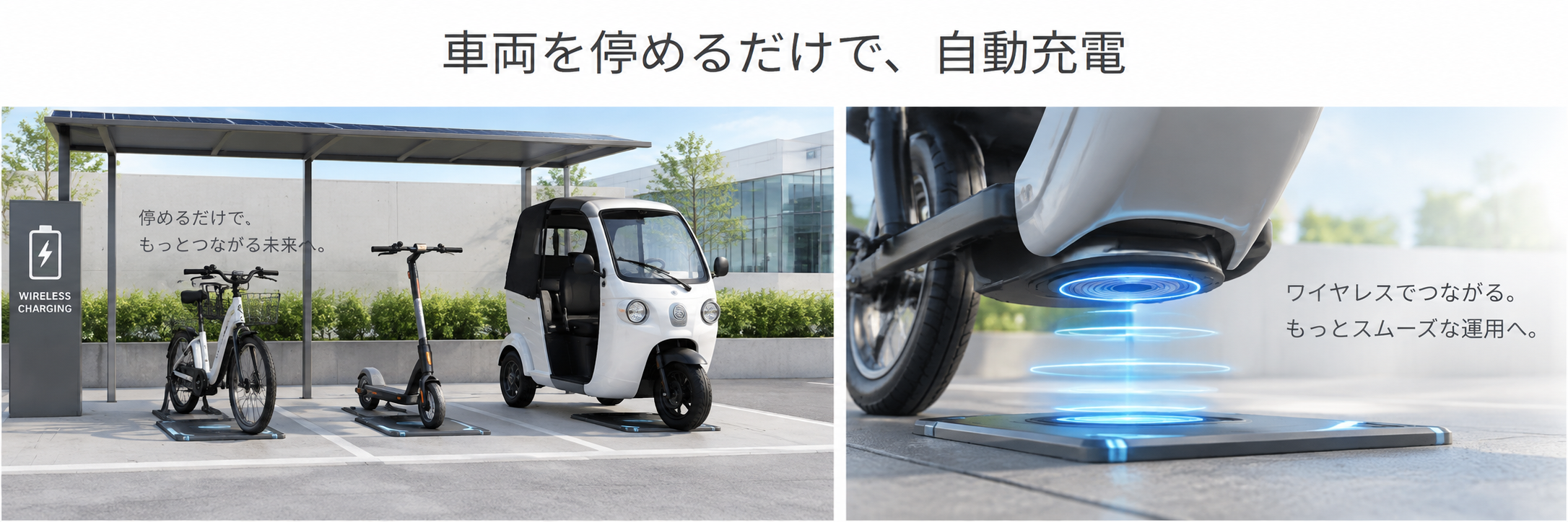 電動モビリティのワイヤレス充電イメージ