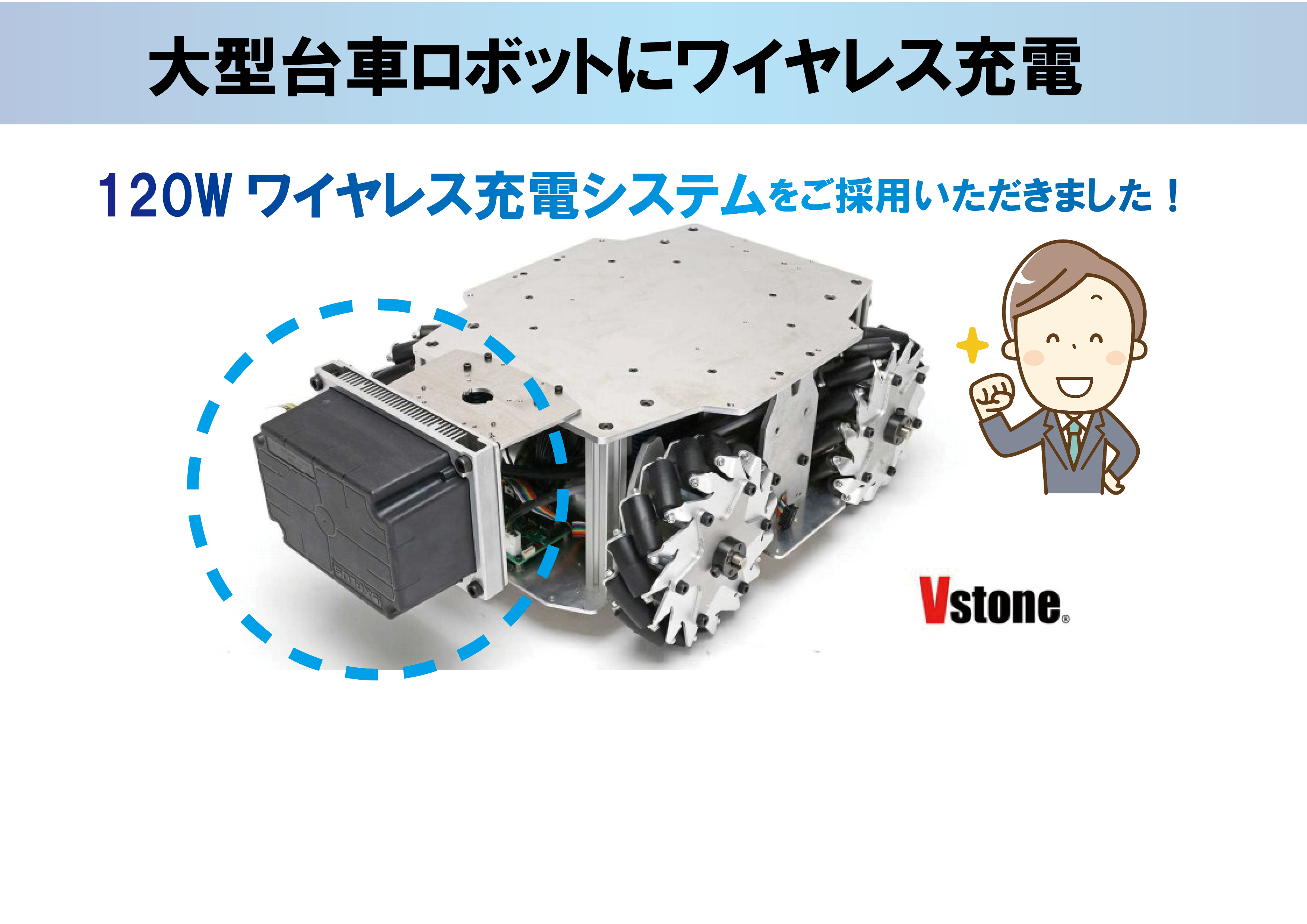 [Introduction example] 120W wireless charging system has been adopted for large trolley robots of Vstone Co., Ltd.