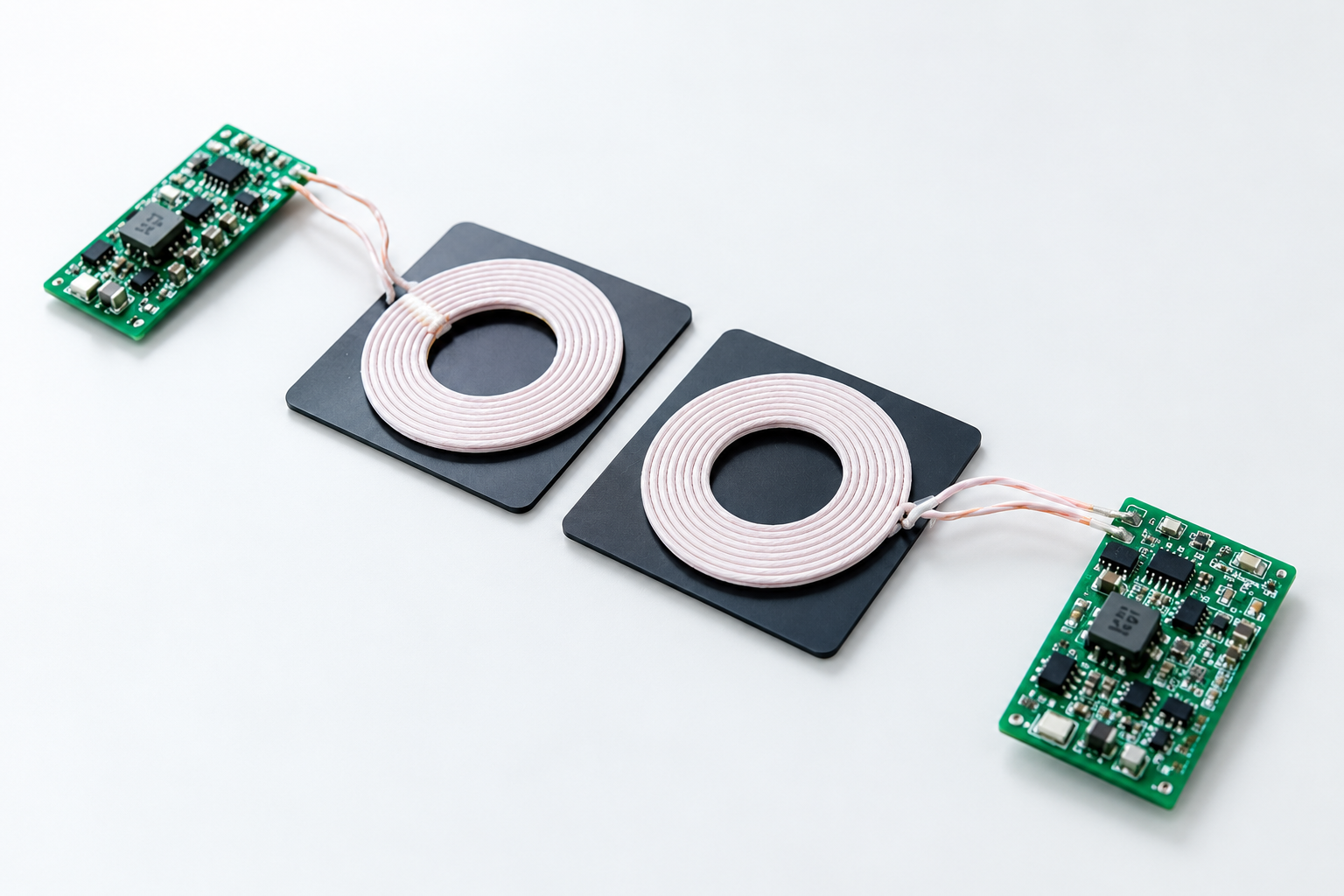 ワイヤレス給電の送受電コイルと試作基板のイメージ